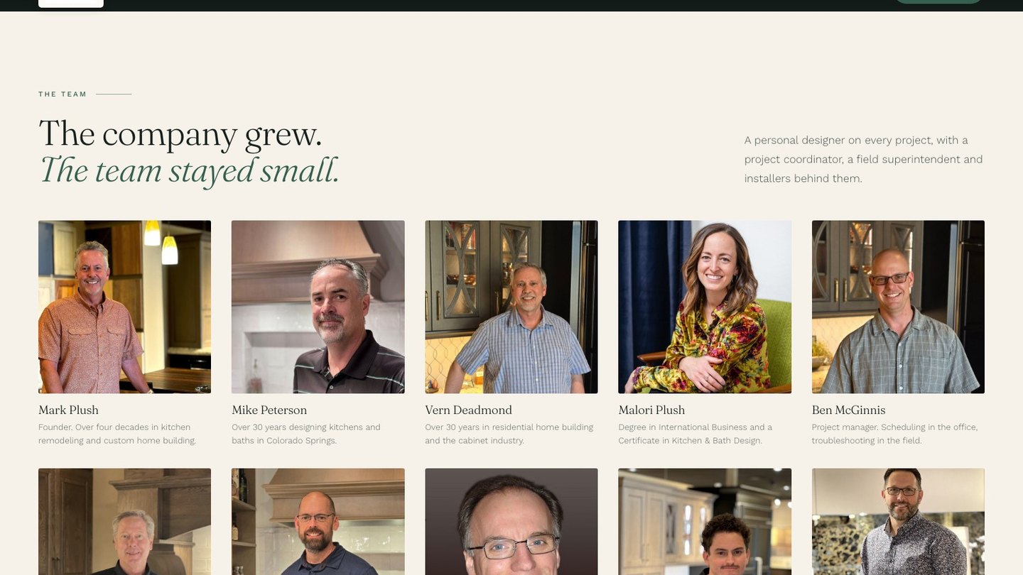 The team section of the new homepage