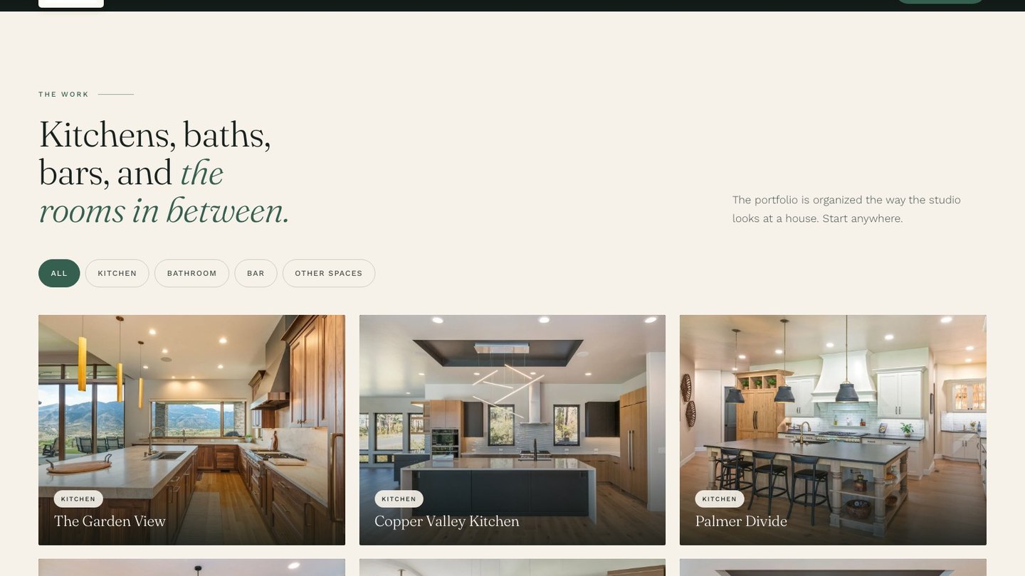 The portfolio section of the new homepage